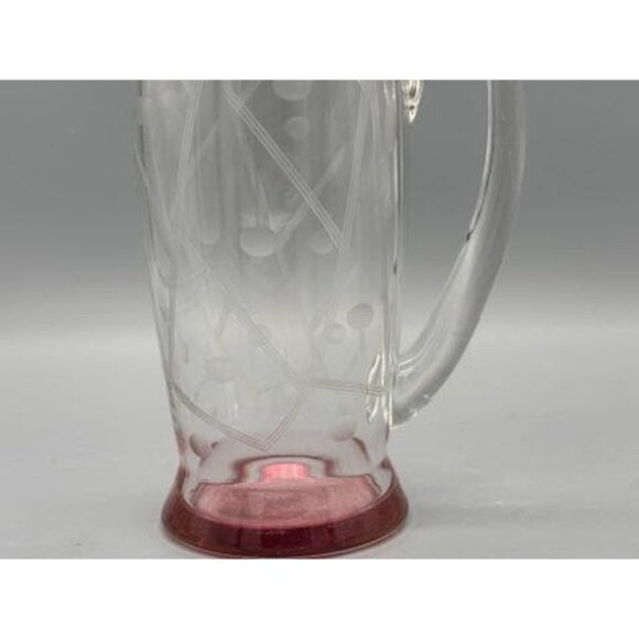 Vintage Mid Century Modern Pink Base Etched Cocktail Pitcher - Picture 6 of 8